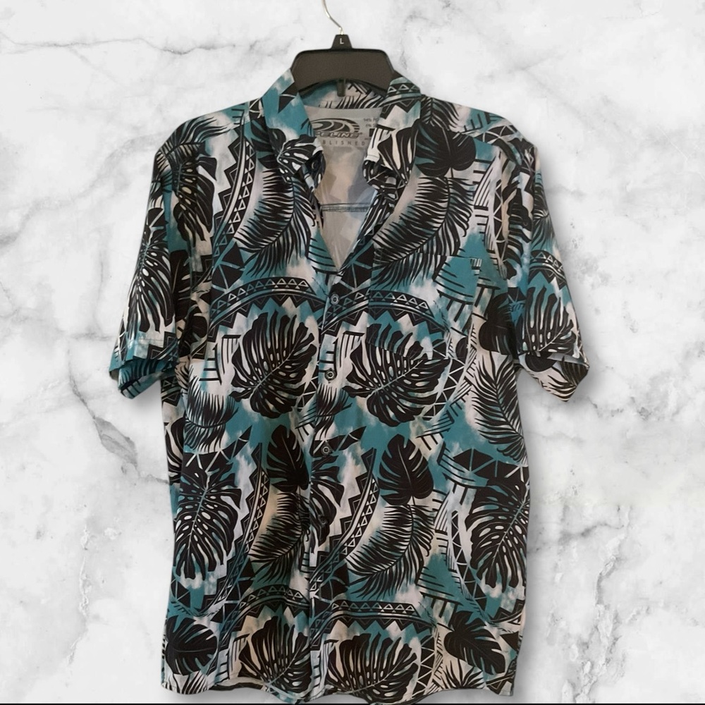 Pipeline Men's Tropical Print Shirt - Black/ Blue and Tan